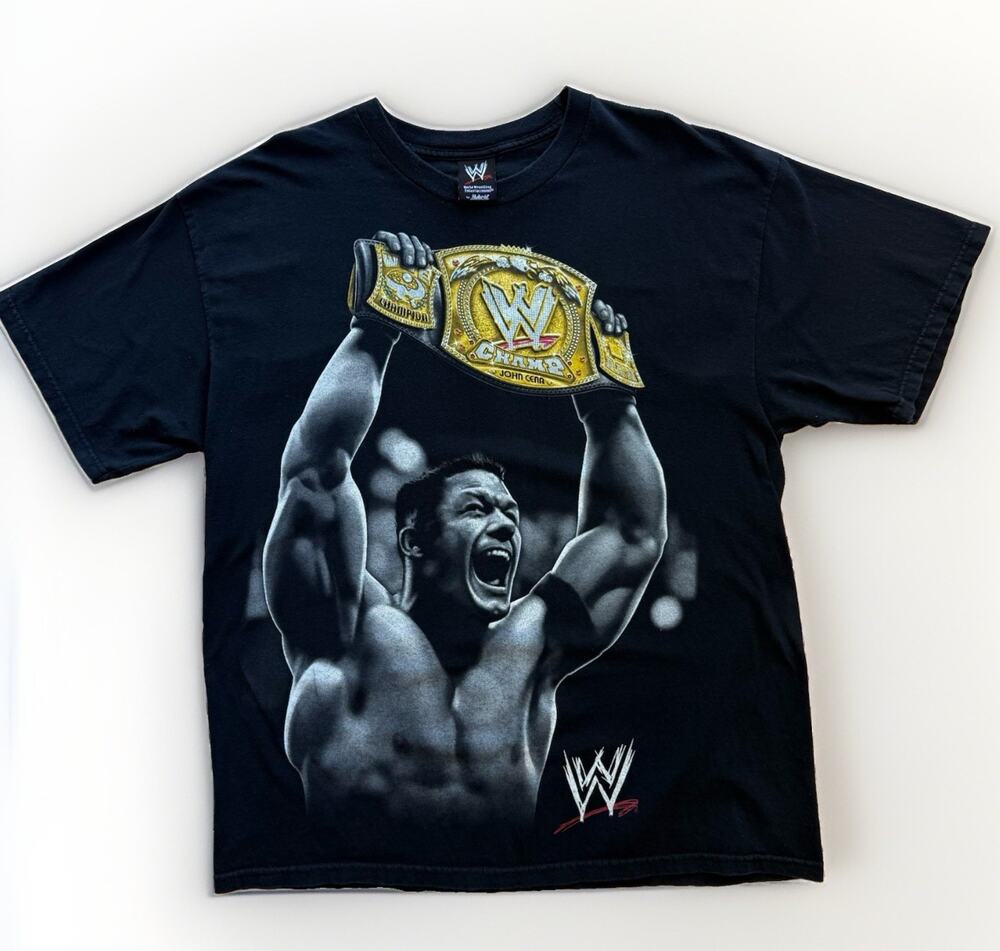 Vintage John Cena Championship Belt Shirt XL Black Y2K WWE Wrestling Stone Cold